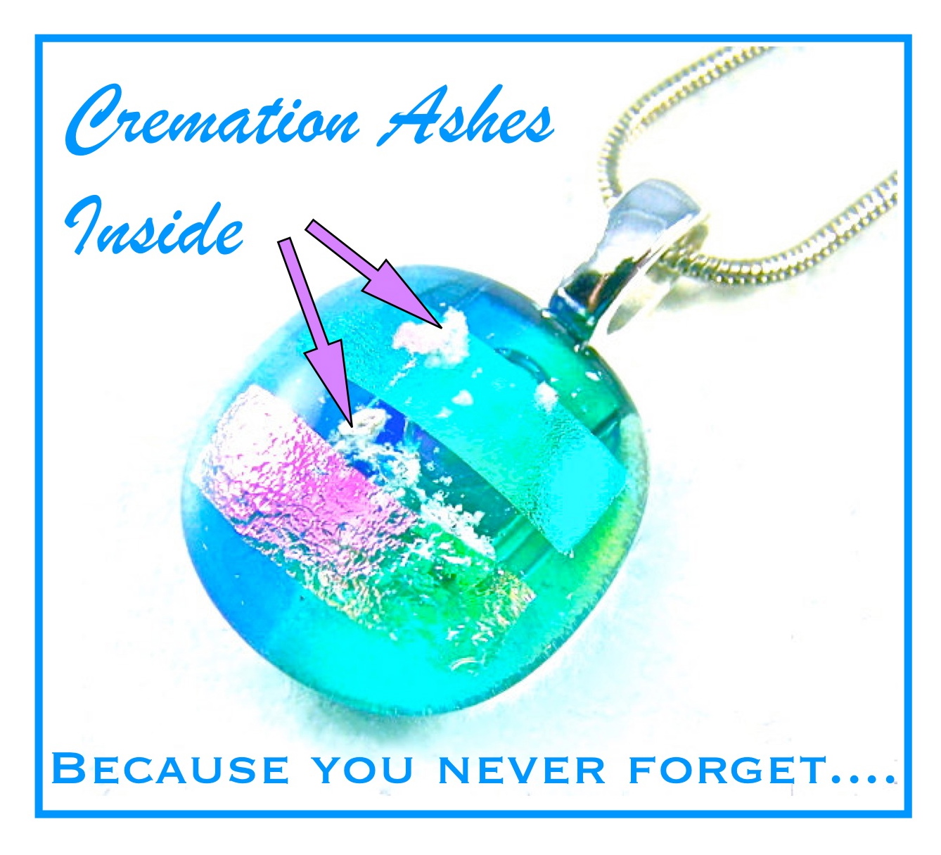Cremation Ashes Inside Memorial Remembrance Jewelry Pendant Dichroic Glass
