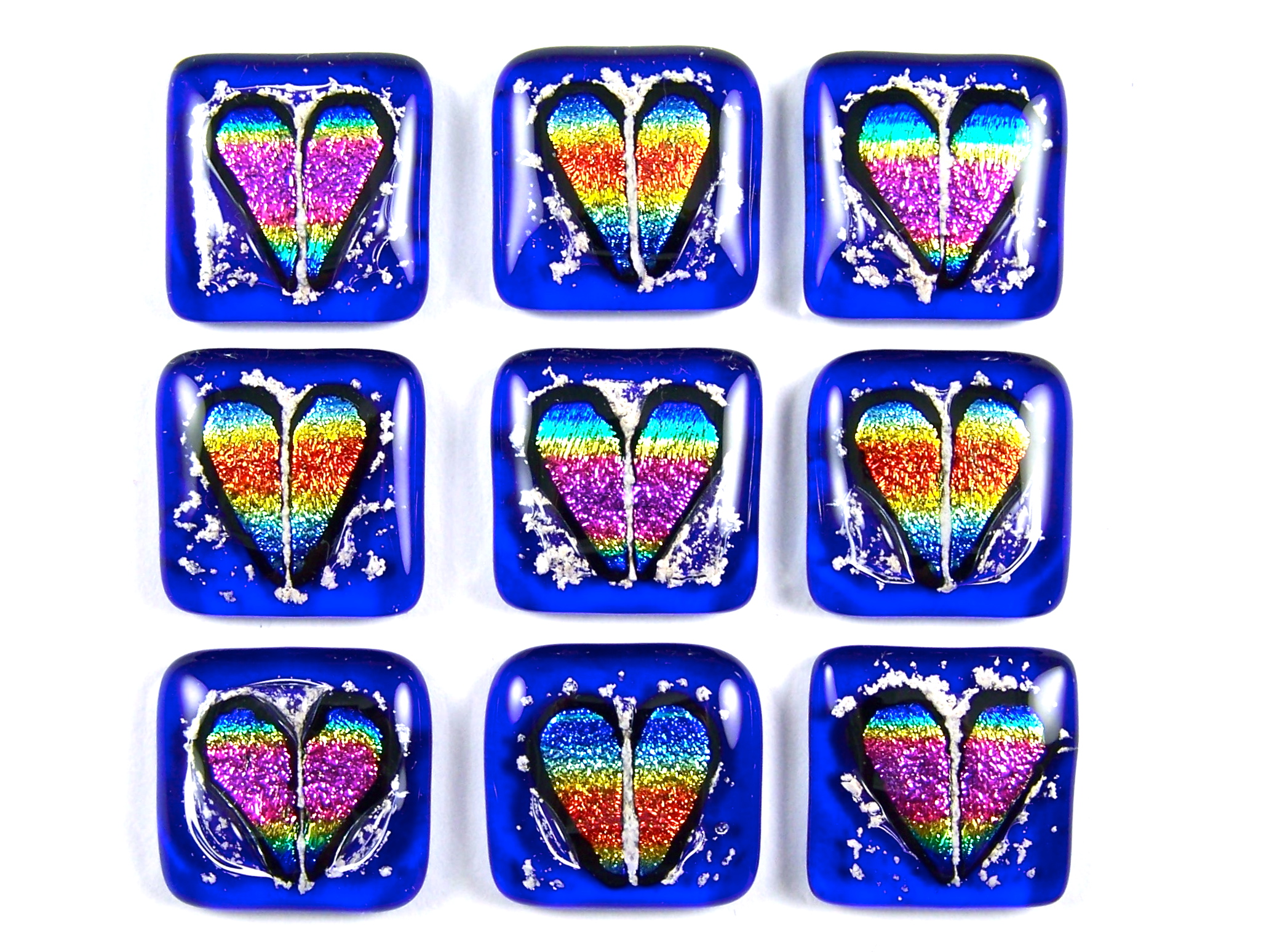 Memorial Cremation Ashes Family Order - Rainbow Hearts Pink Copper Gold on Cobalt Blue Stained Glass
