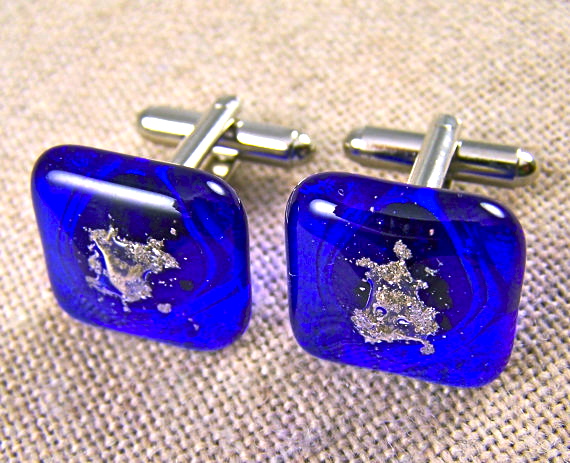 Memorial Ashes Cuff Links Cremation Jewelry Gift for Men Cobalt Blue
