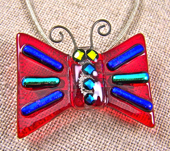 Butterfly Memorial Ashes Cremation Pendant - Red and Blue