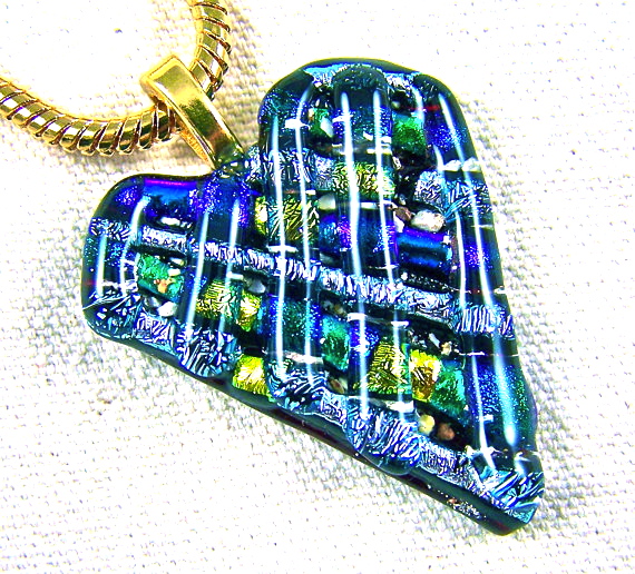 Heart Memorial Cremation Ashes Pendant – Silver Green Gold Dichroic Glass