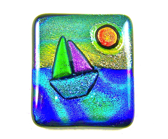 Sailing Sunset Memorial Ashes Paperweight (or Pendant) Dichroic Glass Cremation Keepsake - Multicolored