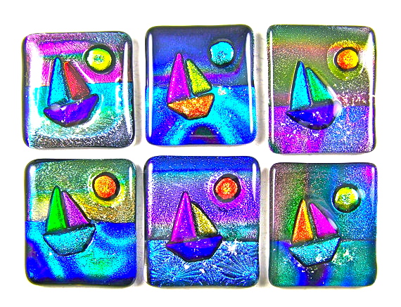 Family Order - Sailing Sunset Memorial Ashes Paperweight Dichroic Glass Cremation Keepsake