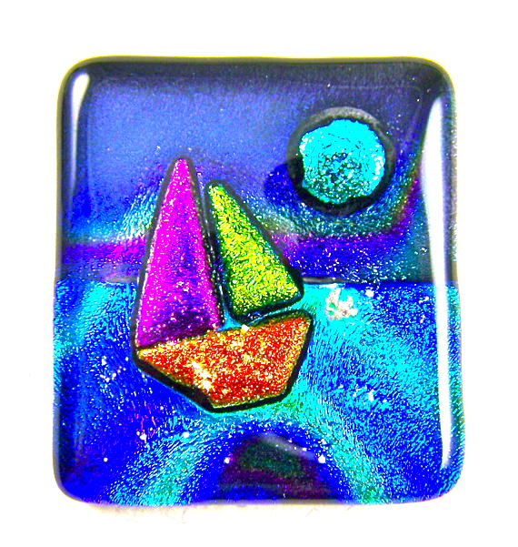 Moonlight Sailing Memorial Ashes Paperweight (or Pendant) Dichroic Glass Cremation Keepsake - Blue Theme