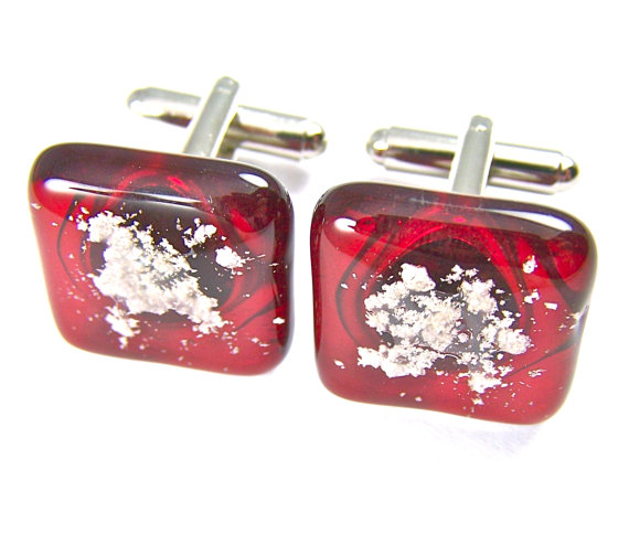 Memorial Ashes Cuff Links / Cremation Jewelry / Gift for Men Ruby Red