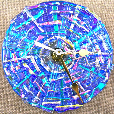 Cremation Clock - Memorial Ashes Gift Keepsake - Dichroic Glass - Clear Blue Pink Colored