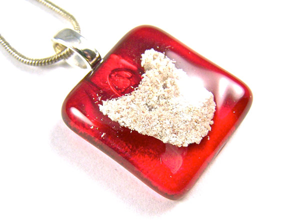 Cat Memorial Cremation Ashes Pendant – Red Stained Glass Pendant or Key Chain