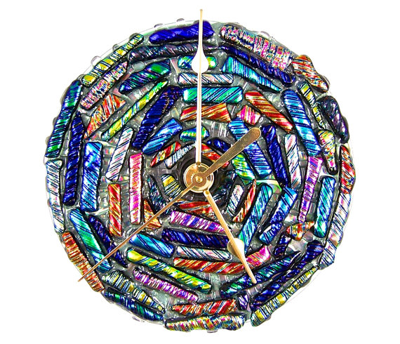 Cremation Clock - Memorial Ashes Gift Keepsake Dichroic Glass Ripple Multicolored