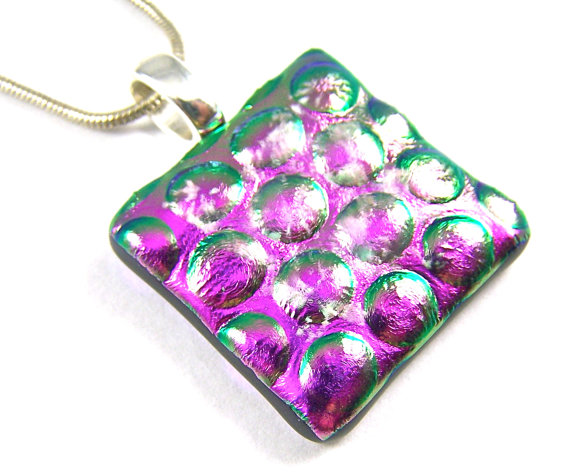 Dichroic Glass Memorial Pendant Cremation Ashes Jewelry Purple See-Through Bubbles Radium