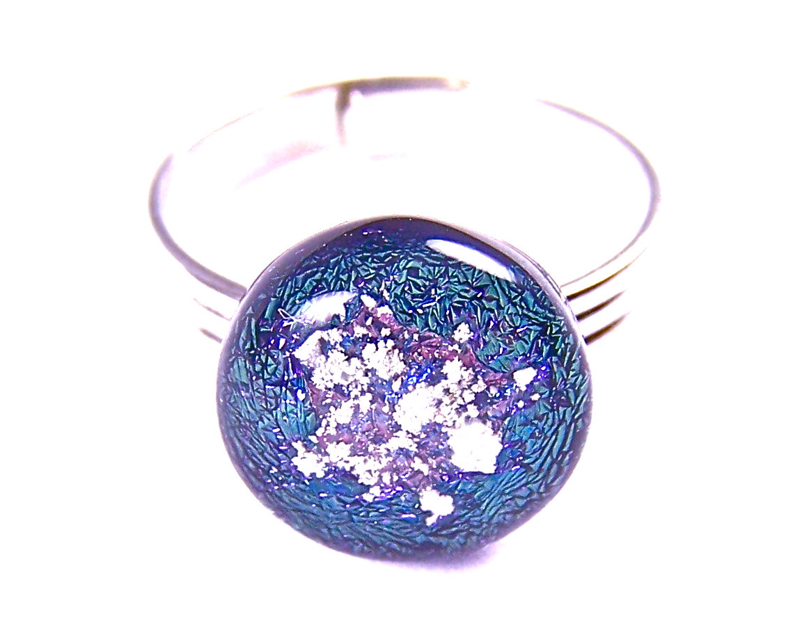 Dichroic Glass Adjustable Ring Cremation Ashes Memorial Ring Purple Violet Remembrance Jewelry  