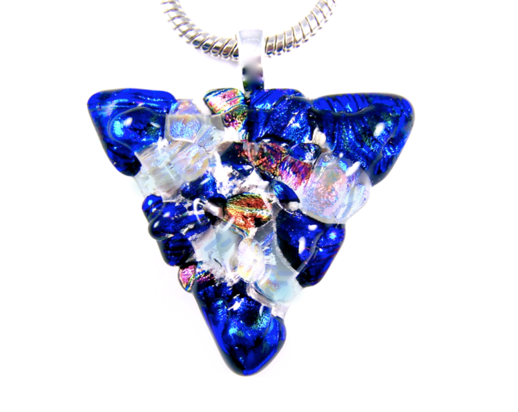 Triangle Memorial Pendant Cremation Ashes Clear Dichroic Glass Ripple