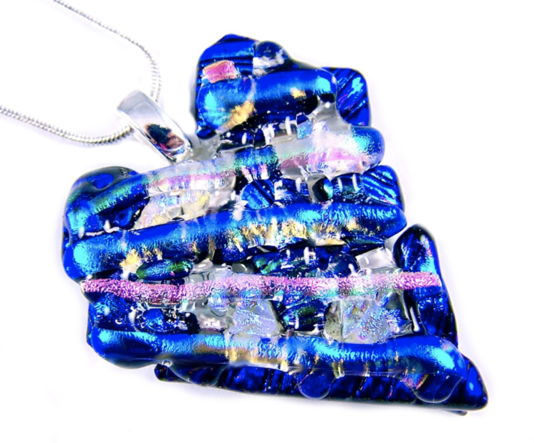 Heart Memorial Pendant Cremation Ashes Clear Dichroic Glass Ripple